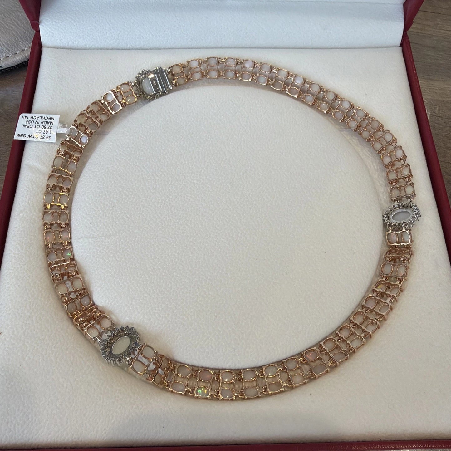 14K Rose & White Gold Opal Diamond Necklace 37.50CTW 55.98g NWT