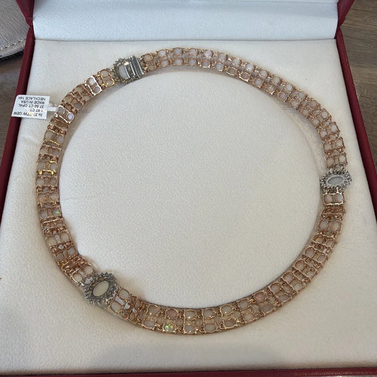14K Rose & White Gold Opal Diamond Necklace 37.50CTW 55.98g NWT