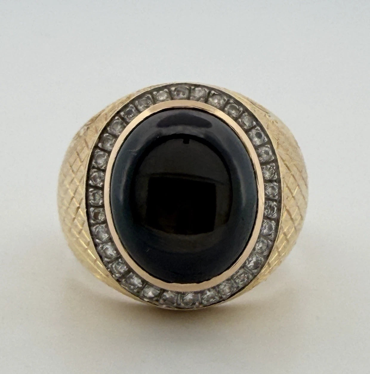 Men's 14K Yellow Gold Natural Black Star Sapphire Diamond Ring Size 12.5, 16.5g