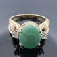 Estate 14K Yellow Gold Jadeite Jade Diamond Ring Oval Cabochon Size 6