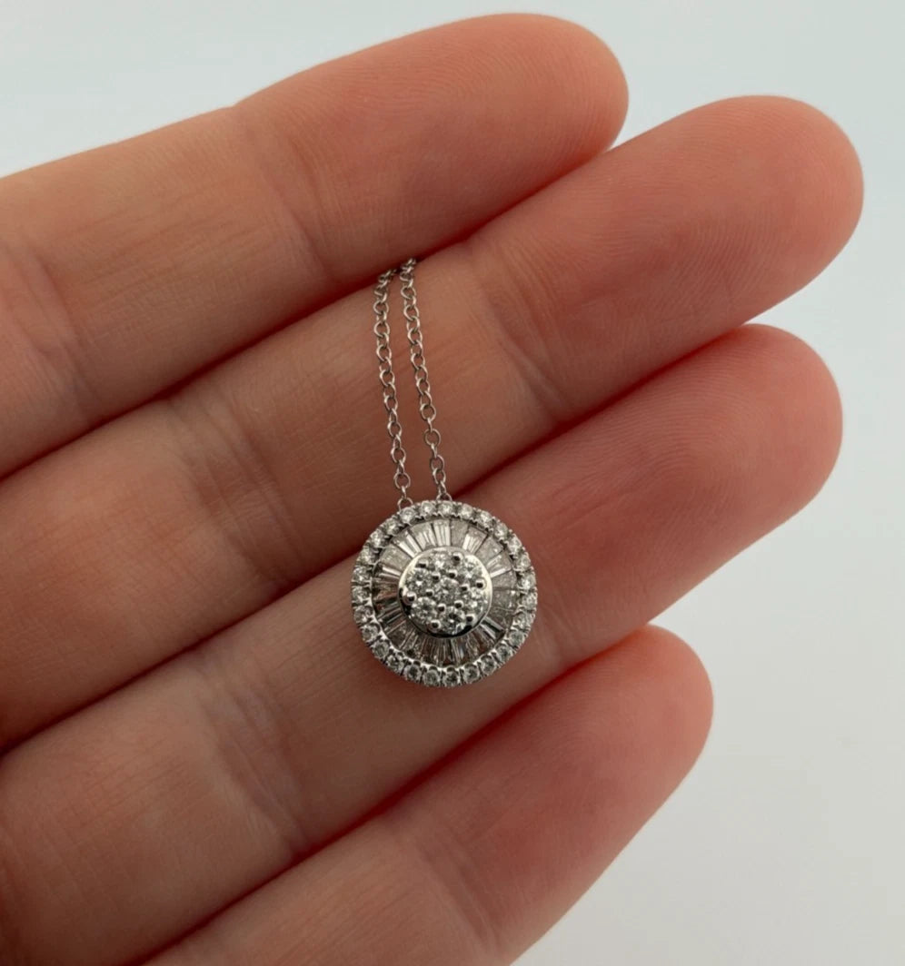 Graziela 18K White Gold Diamond Round Pizza Pendant Natural Diamonds 16" 0.75CTW by Devine & Co — side view