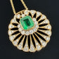 Natural Colombian Emerald and Diamond Pendant Necklace 18K Yellow Gold GIA Report, close-up detail