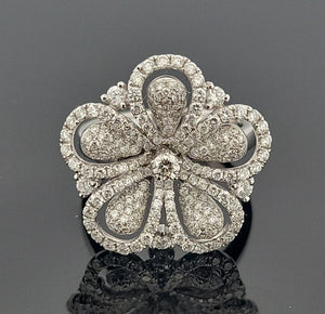 18K White Gold Pave Diamond Flower Ring 1.39ctw Natural Diamonds Size 6