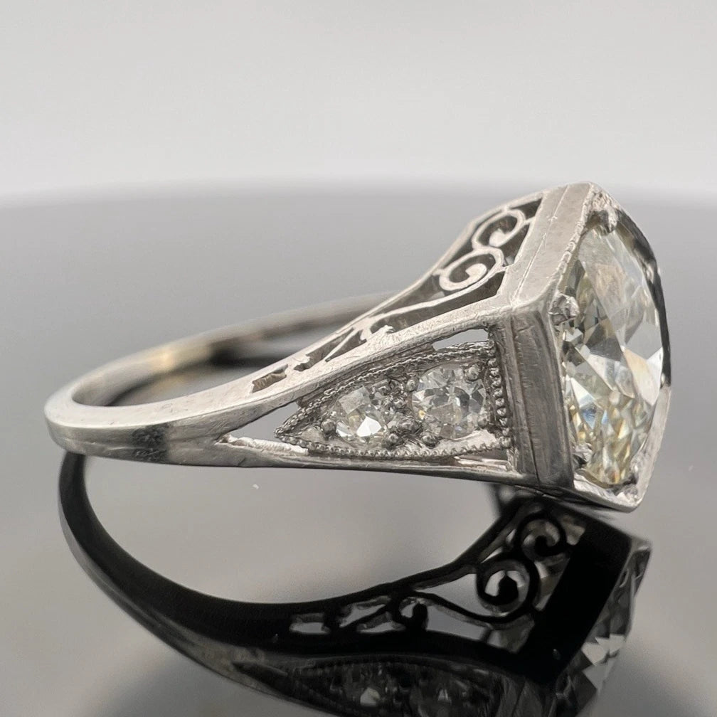Antique Platinum 1.80ct Old European Cut Diamond Ring Art Deco Size 8