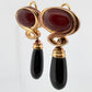 Kai-Yin Lo Red & Black Agate Earrings Vermeil Omega Clips 24g Estate