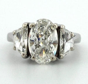 Natural 1.55ct GIA Elongated Oval Diamond Three-Stone Ring 14KW G SI1 Half Moon