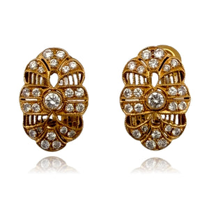 Vintage Diamond Clip Earrings 14K Yellow Gold 0.60CTW VS F-H Filigree Estate