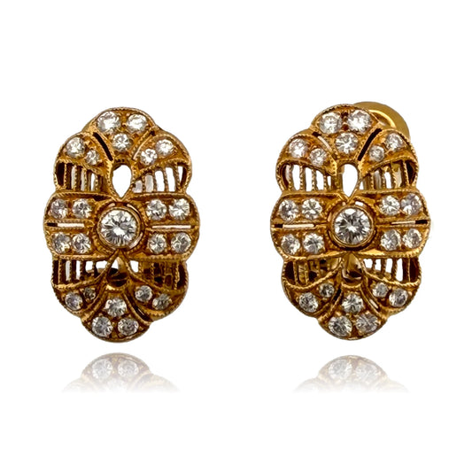 Vintage Diamond Clip Earrings 14K Yellow Gold 0.60CTW VS F-H Filigree Estate