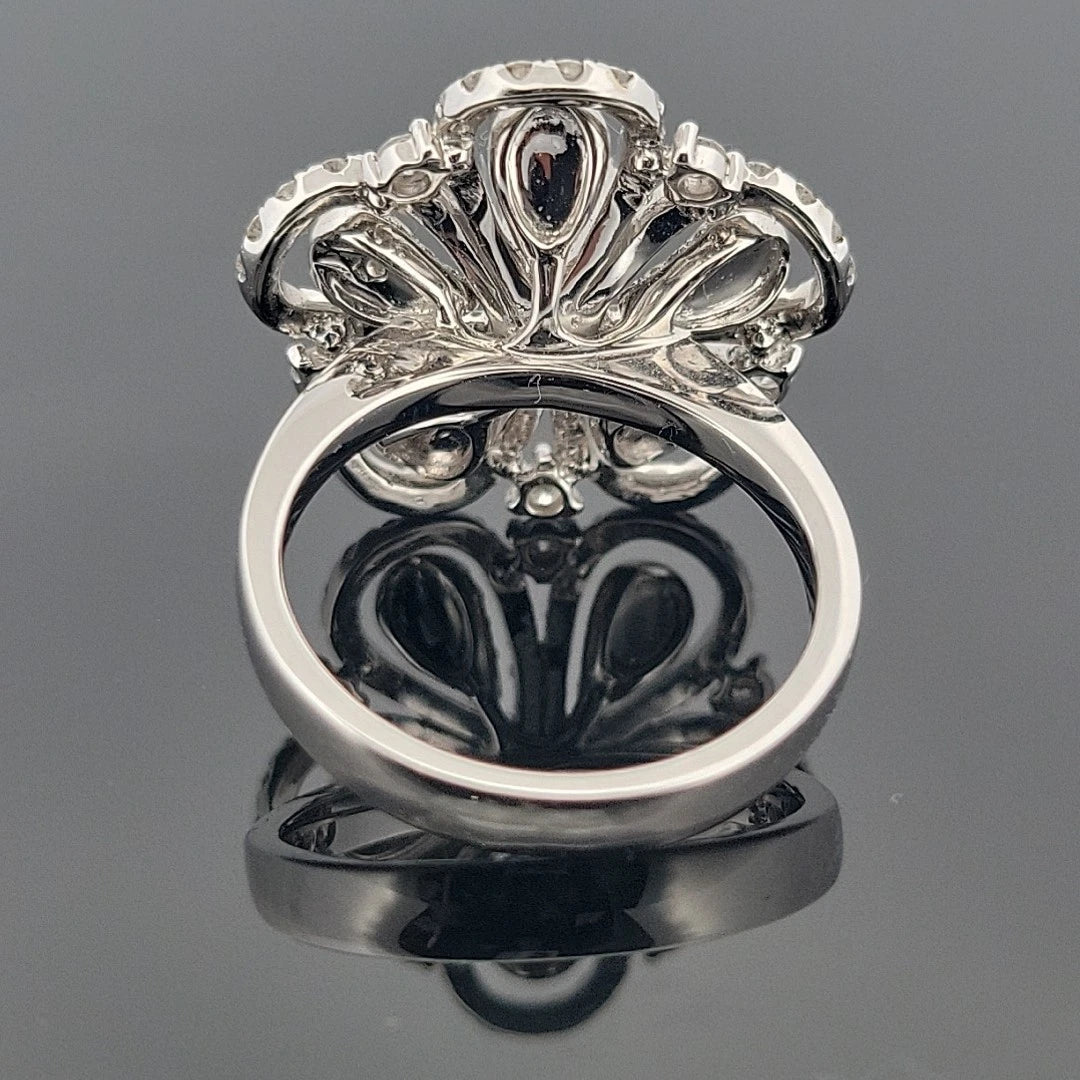 18K White Gold Pave Diamond Flower Ring 1.39ctw Natural Diamonds Size 6 by Devine & Co — detail view