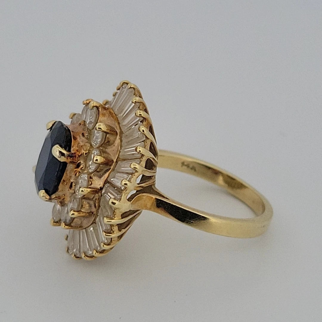Estate 14K Yellow Gold Natural Sapphire & Diamond Ballerina Ring by Devine & Co — detail view