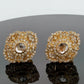 Natural Rose Cut and Round Brilliant Diamond Earrings 14K Yellow Gold Vintage 2CTW, profile detail