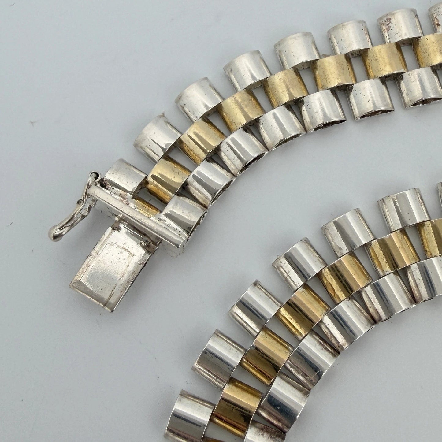 Sterling Silver Yellow Plated Watch Band Link Necklace 12mm Wide 17.5 Inches