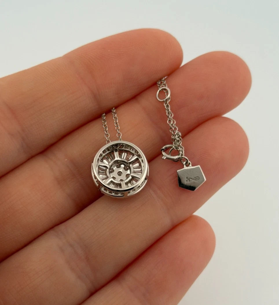 Graziela 18K White Gold Diamond Round Pizza Pendant Natural Diamonds 16" 0.75CTW by Devine & Co — detail view