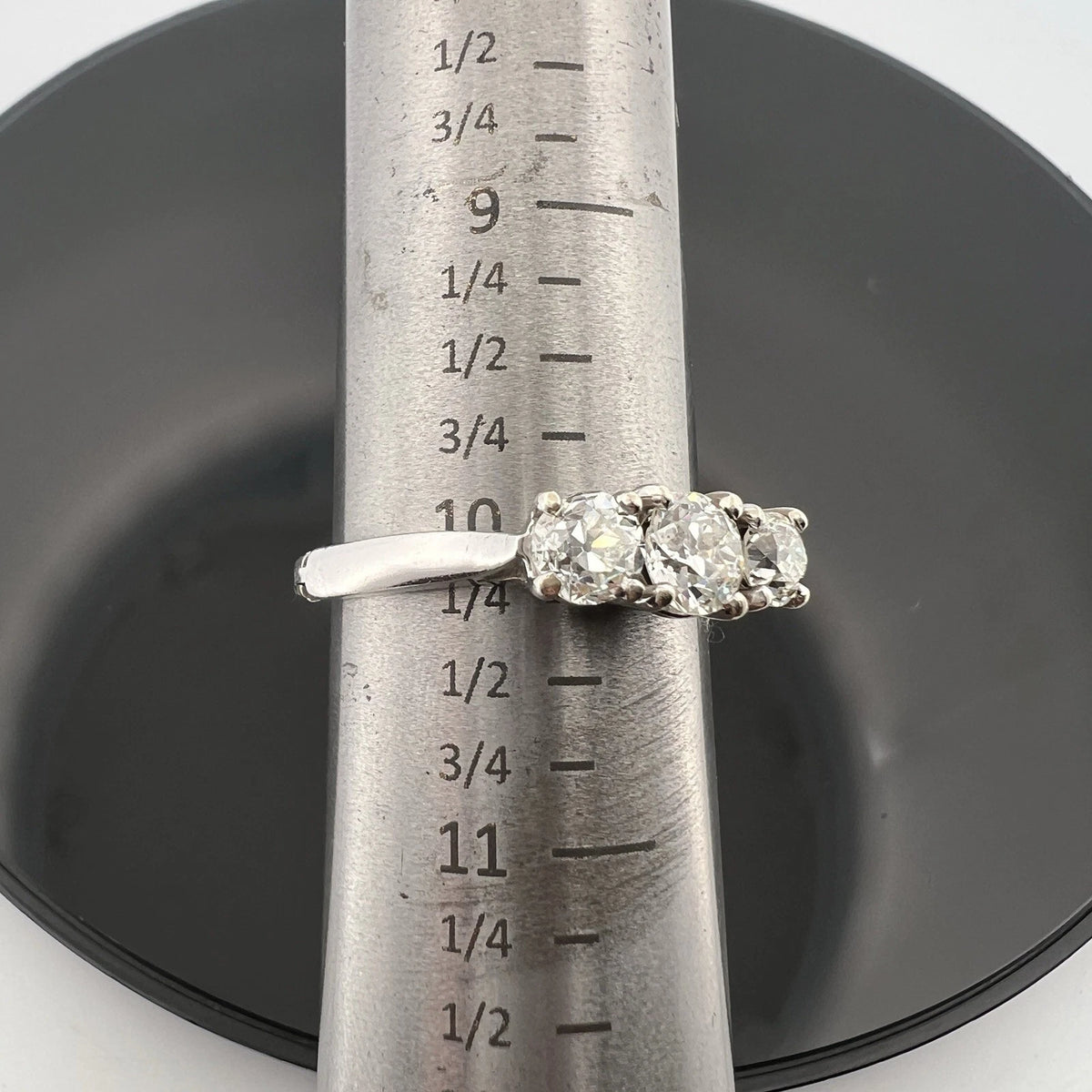 14K White Gold 3 Old European Cut Natural Diamond Ring Arthritic Shank Estate