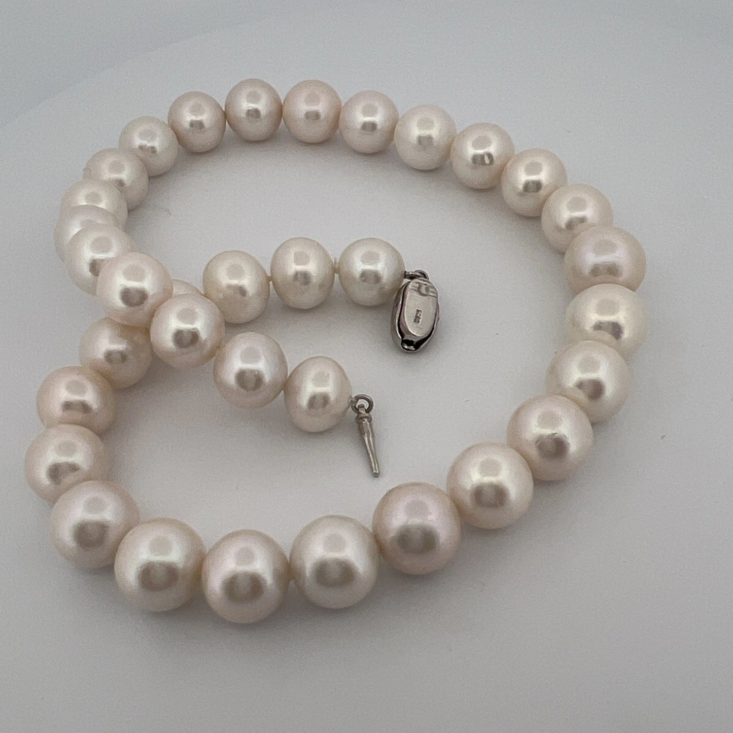 Cultured Pearl Necklace Strand Near Round/Oblong Silver Clasp 17" 11.8-13.4mm