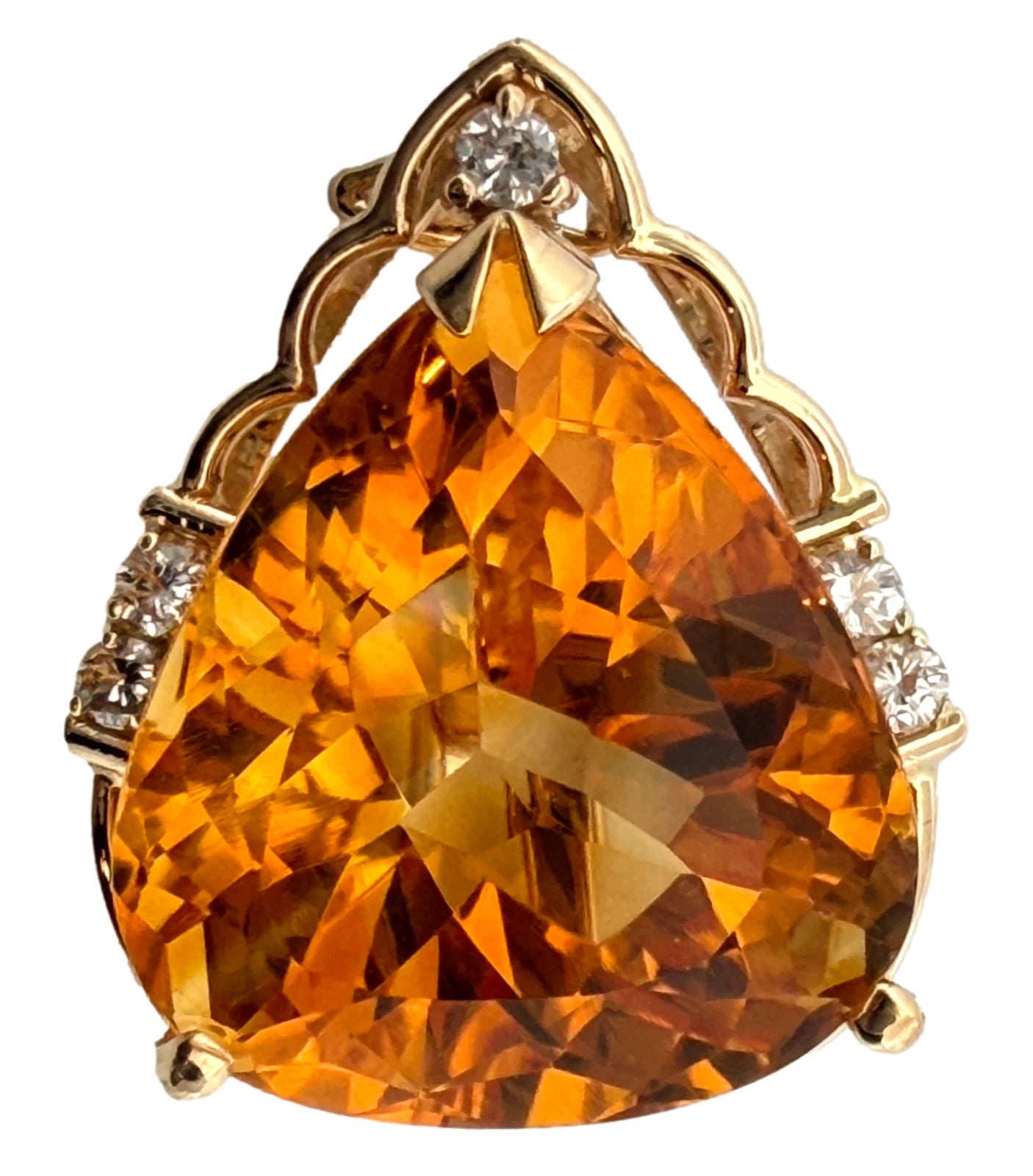 16.76ct Pear Citrine & Diamond Slide Pendant 14K Yellow Gold Estate