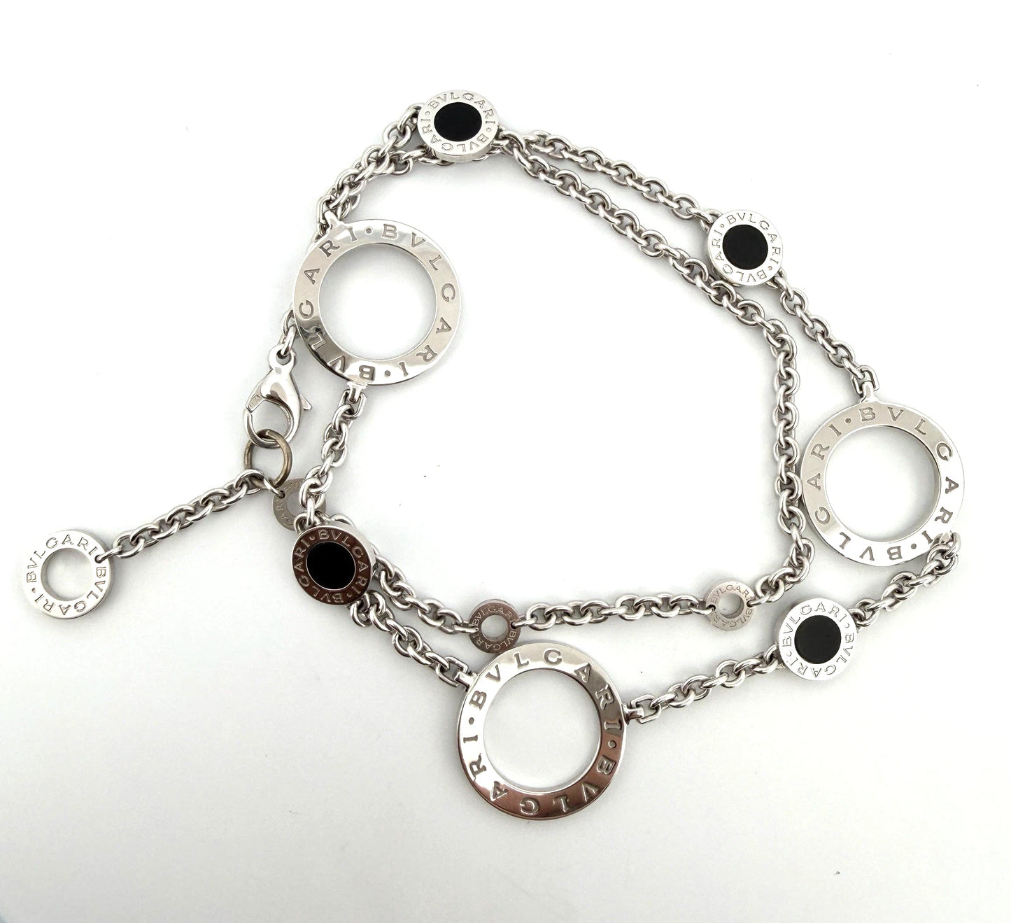 Bvlgari Bulgari 18K White Gold Onyx Circle Motif Necklace 19" 33g