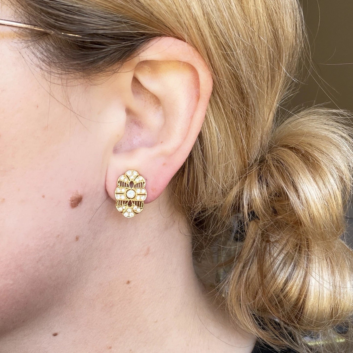 Vintage Diamond Clip Earrings 14K Yellow Gold 0.60CTW VS F-H Filigree Estate