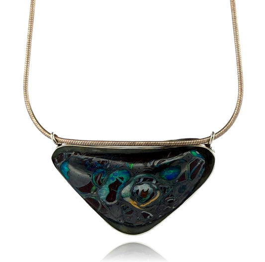Australian Boulder Opal Pendant Necklace Sterling Silver Custom Bezel 20” Chain, main view