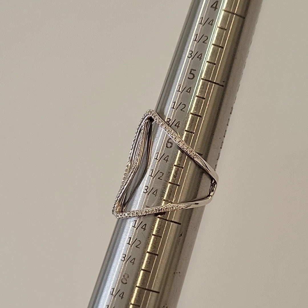 14K White Gold Freeform Open Diamond Ring 0.48CTW Round Brilliant Pave Size 7 by Devine & Co — detail view