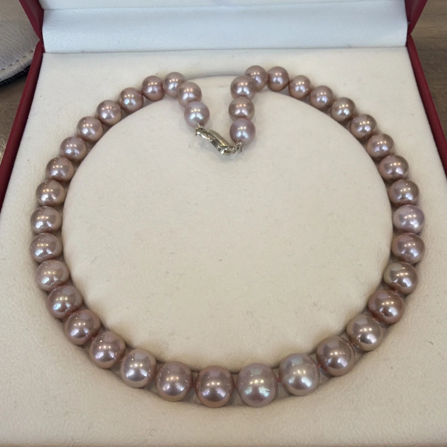Lavender Cultured Pearl Necklace 14K Gold Diamond Clasp 20" 11-13mm