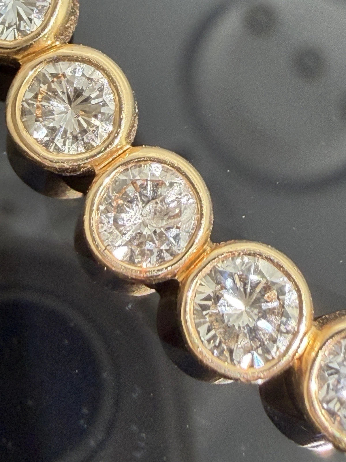 14K Yellow Gold Natural Diamond Bezel Necklace Woven Mesh Chain 18"