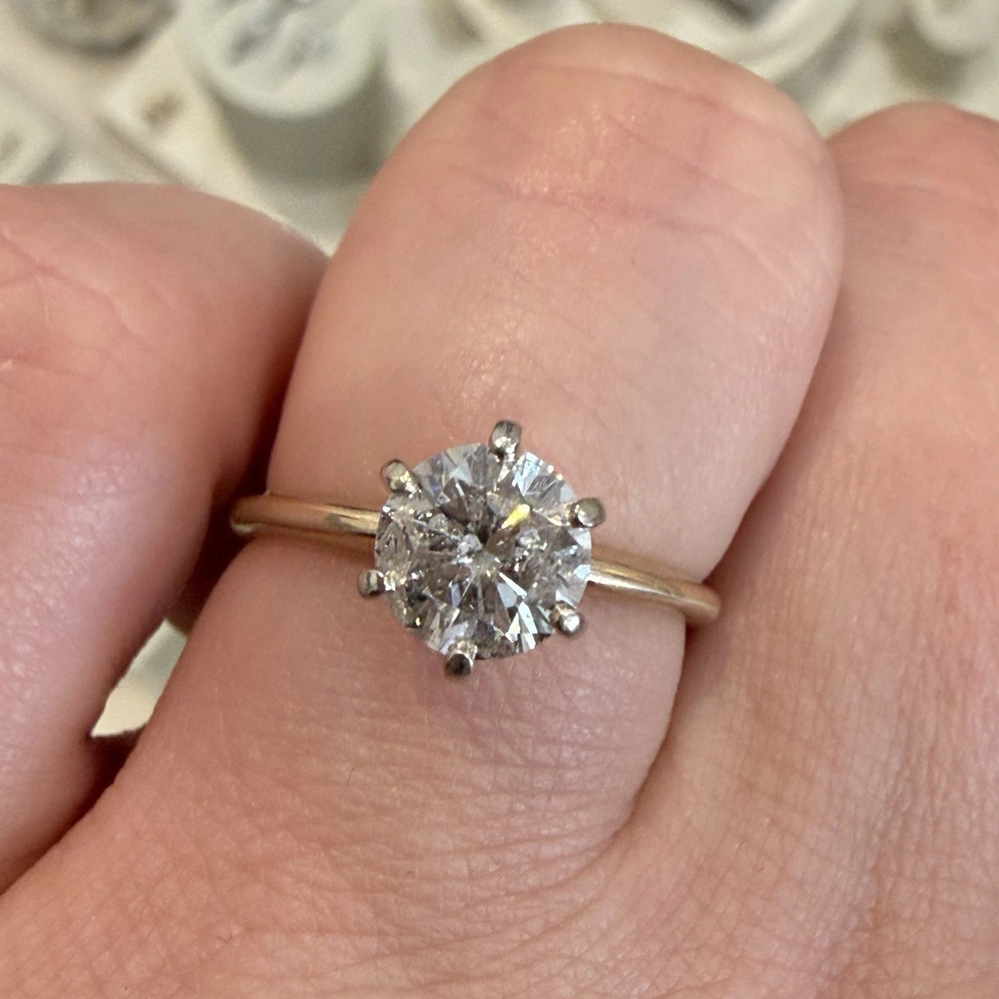 14K Gold Natural 1.27CT Round Brilliant Diamond Solitaire Ring I2, G-H Size 7.25