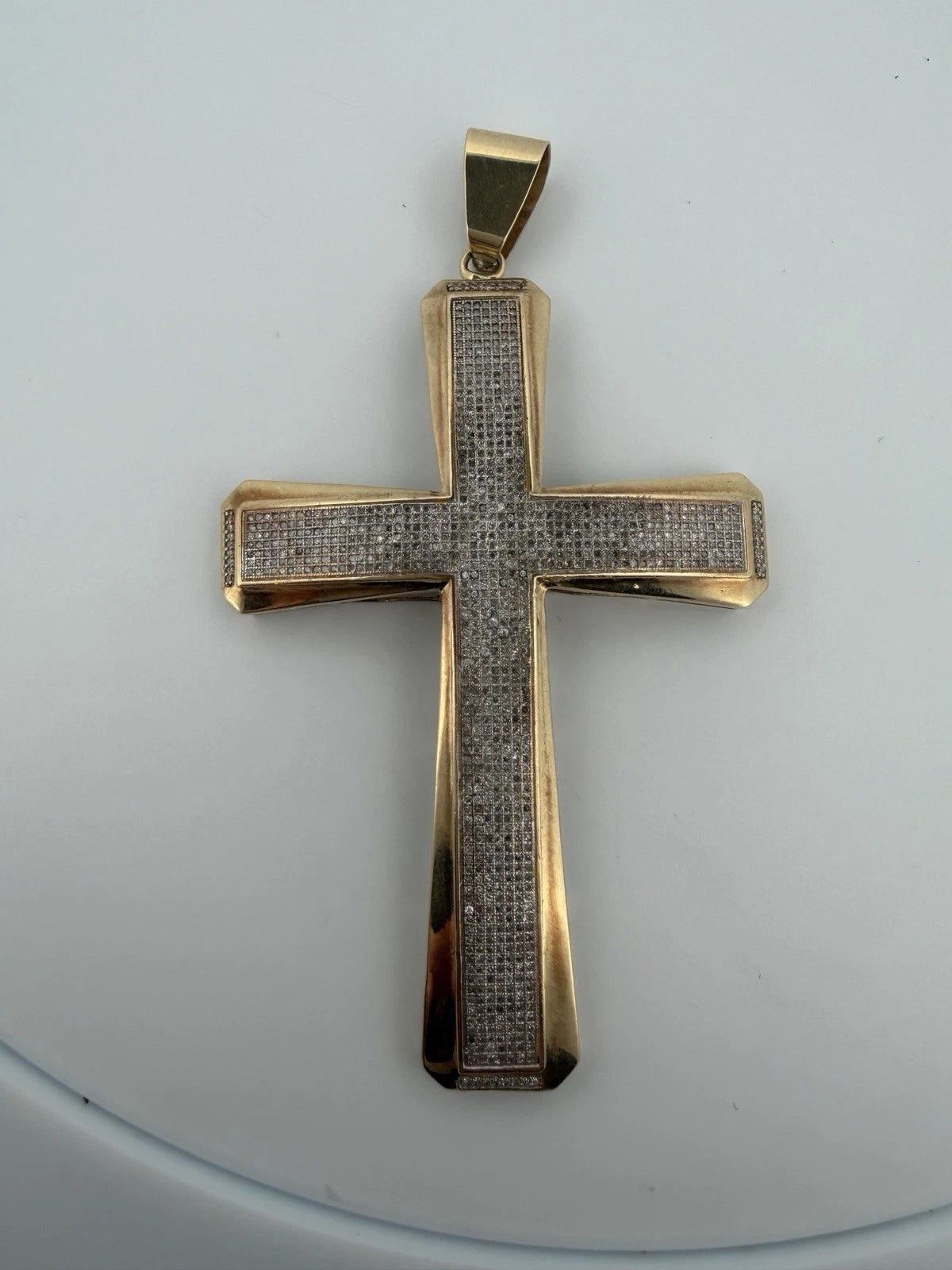 Massive 14K/10K Gold and Diamond Cross Pendant 17.7 Grams 3.5" Large Cross, chain detail