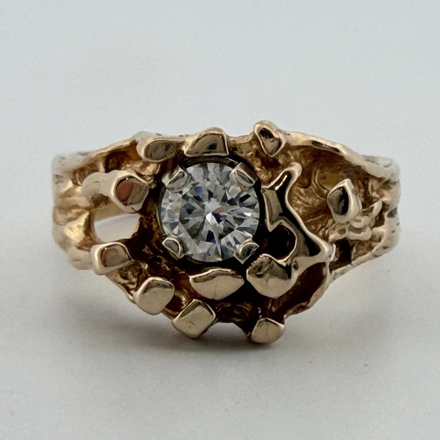 Vintage 14K Yellow Gold Nugget Style Round Diamond Ring 0.50CT Size 8 7.59g