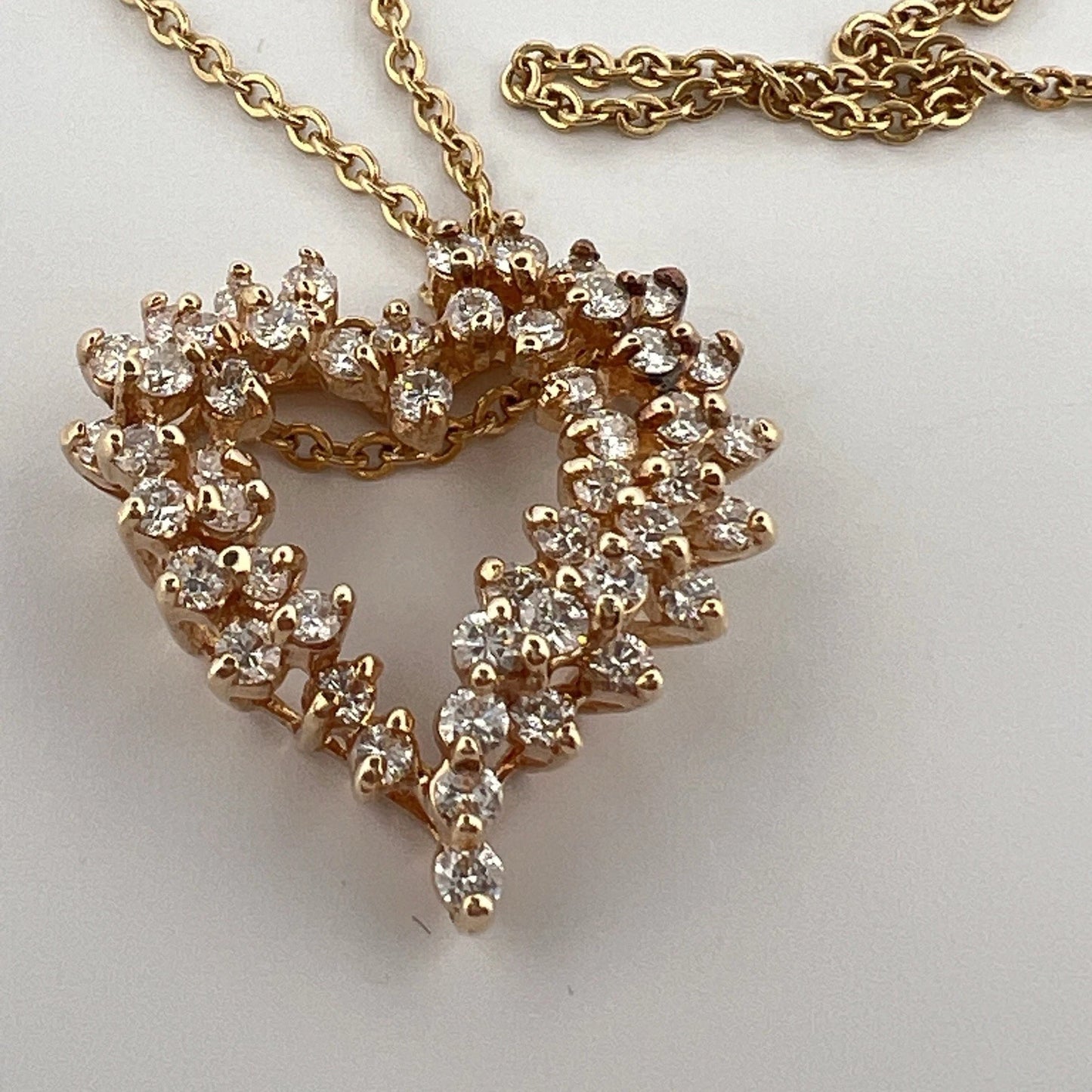 Vintage 14K Yellow Gold Diamond Open Heart Slide Pendant Necklace VS 1CTW 16"