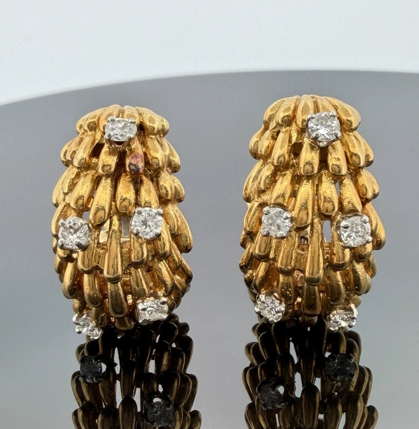 David Webb Signed 18K Gold Platinum Diamond Hoop Clip Earrings 18.68g