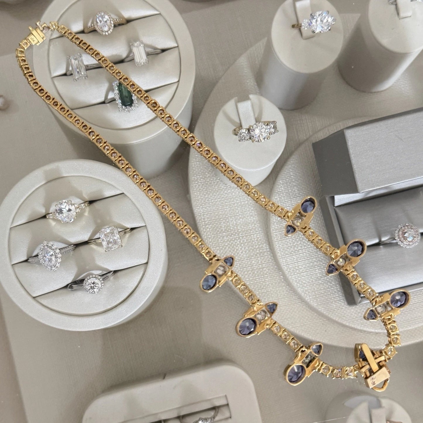 Custom Michael Sherman 18K Gold Natural Tanzanite and Diamond Necklace