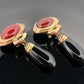 Kai-Yin Lo Red & Black Agate Earrings Vermeil Omega Clips 24g Estate