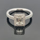 14K White Gold Emerald Cut Diamond Ring 0.72ct VS2 J, Halo Diamonds 0.34ctw by Devine & Co — profile view