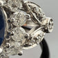 14K White Gold Natural Oval Blue Sapphire Diamond Halo Ring 6.3g Size 6.75