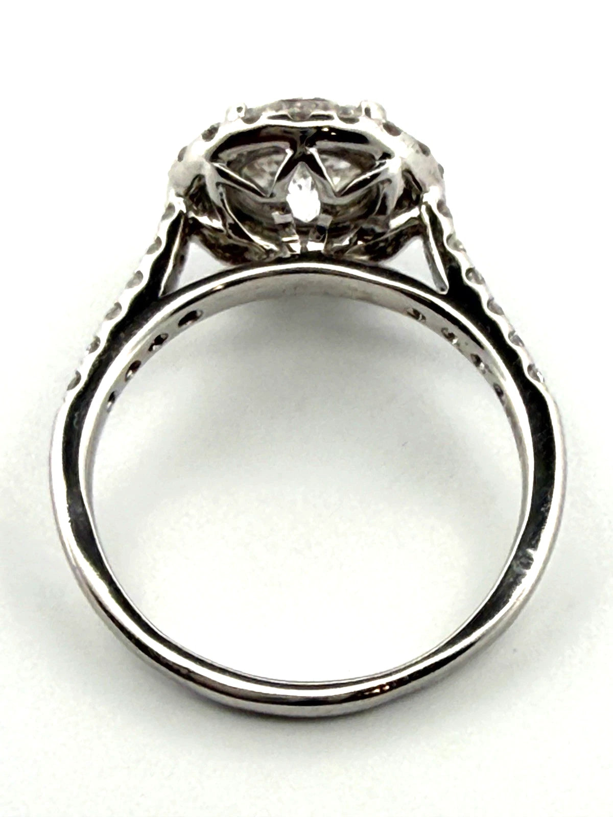 14K White Gold Round Natural Diamond Halo Engagement Ring 1.50 Carat F, SI1 GIA