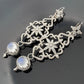 18K & 14K White Gold Moonstone Black Diamond Dangle Earrings 3" 17.9g