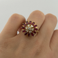 14K Yellow Gold Marquise Ruby & Diamond Cluster Ring – 8.45g – Adjustable 4.5–7 by Devine & Co — close-up