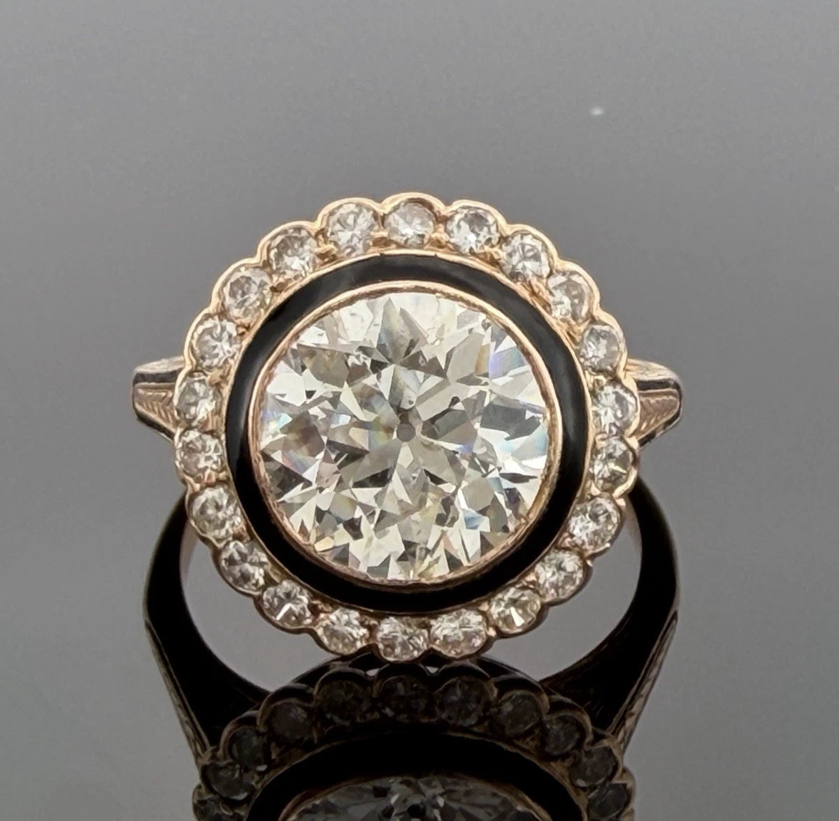 Vintage 3.00ctw Natural Diamond Circular Brilliant Halo Ring GIA Report 14K/15K, profile detail