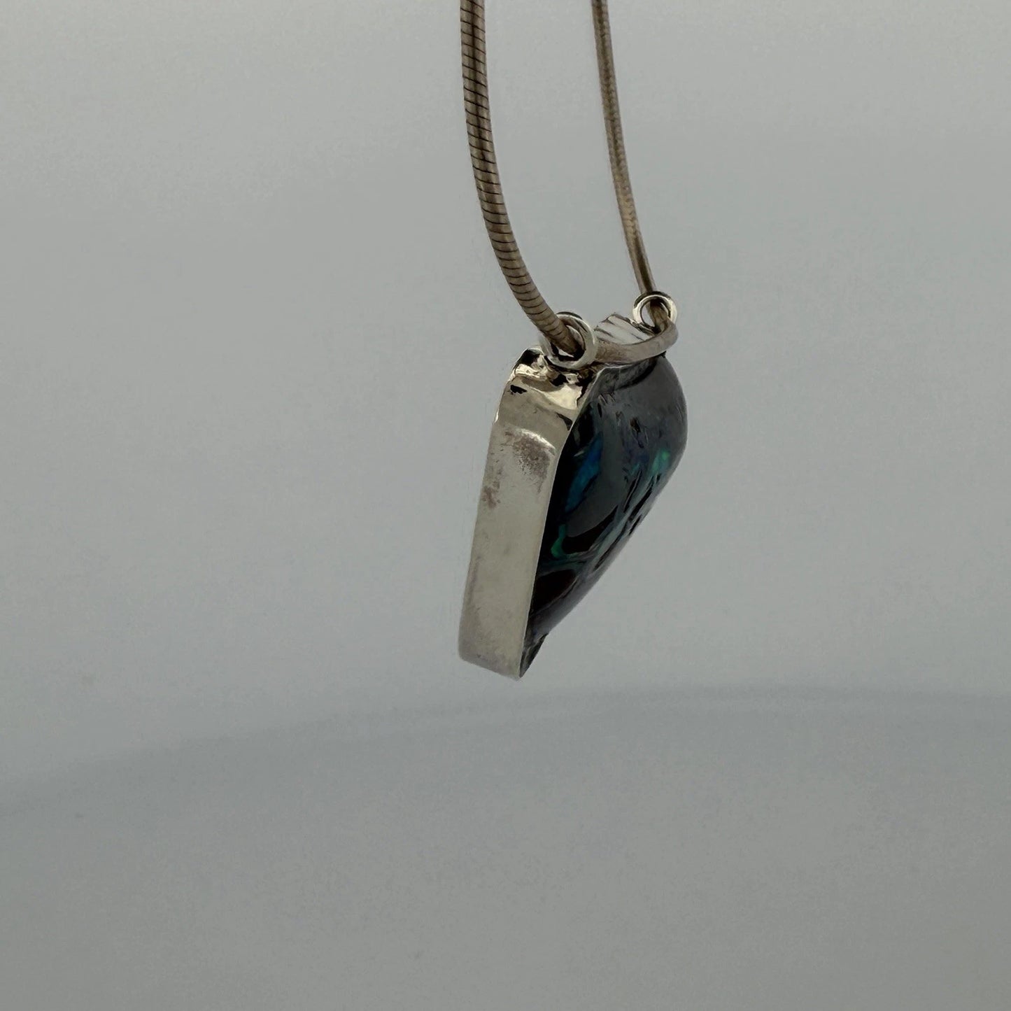 Australian Boulder Opal Pendant Necklace Sterling Silver Custom Bezel 20” Chain, chain detail