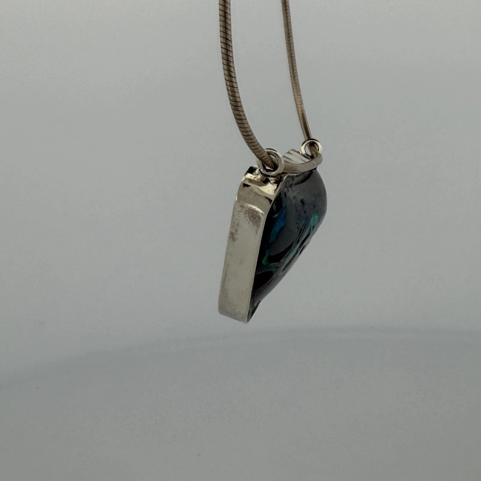 Australian Boulder Opal Pendant Necklace Sterling Silver Custom Bezel 20” Chain, chain detail