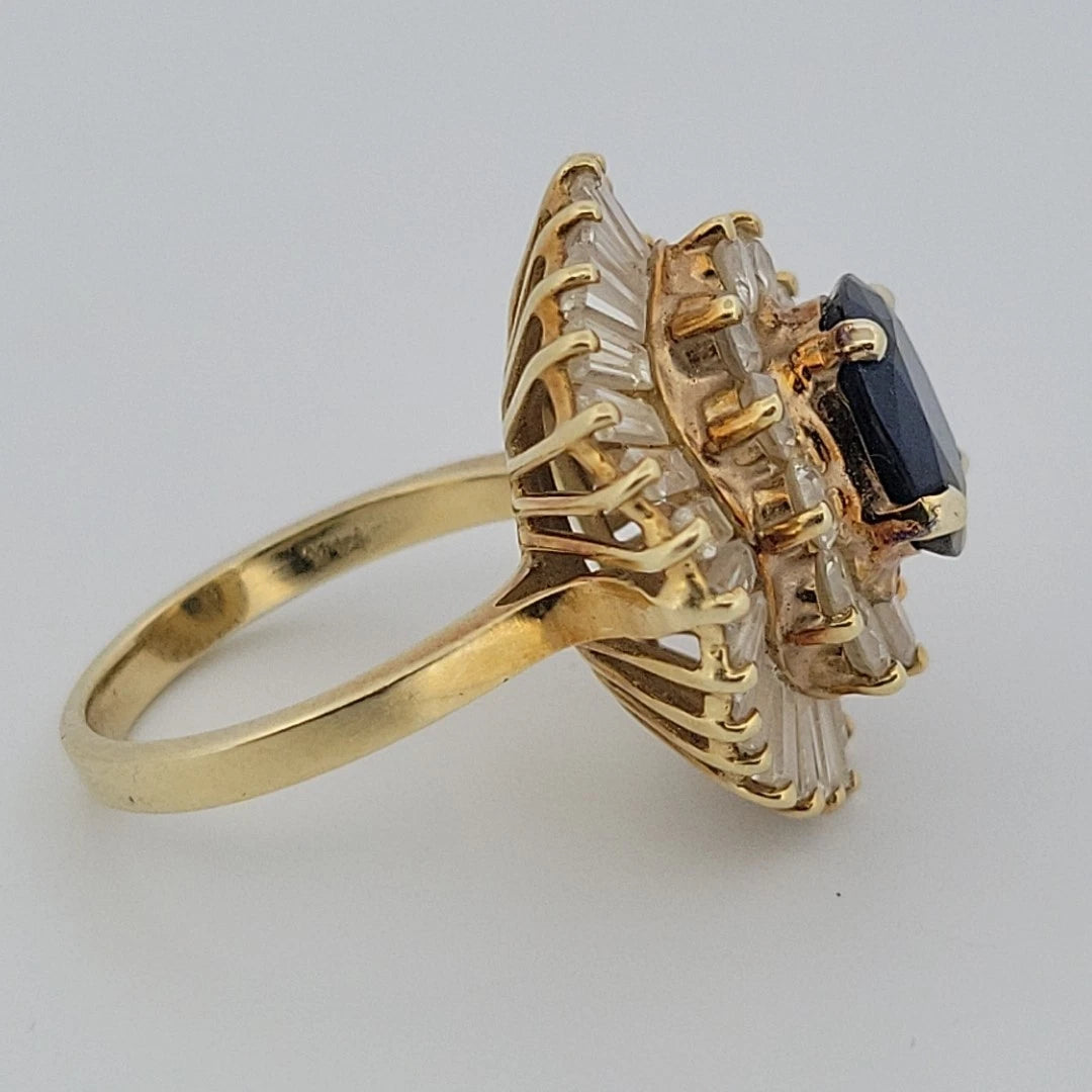 Estate 14K Yellow Gold Natural Sapphire & Diamond Ballerina Ring by Devine & Co — close-up