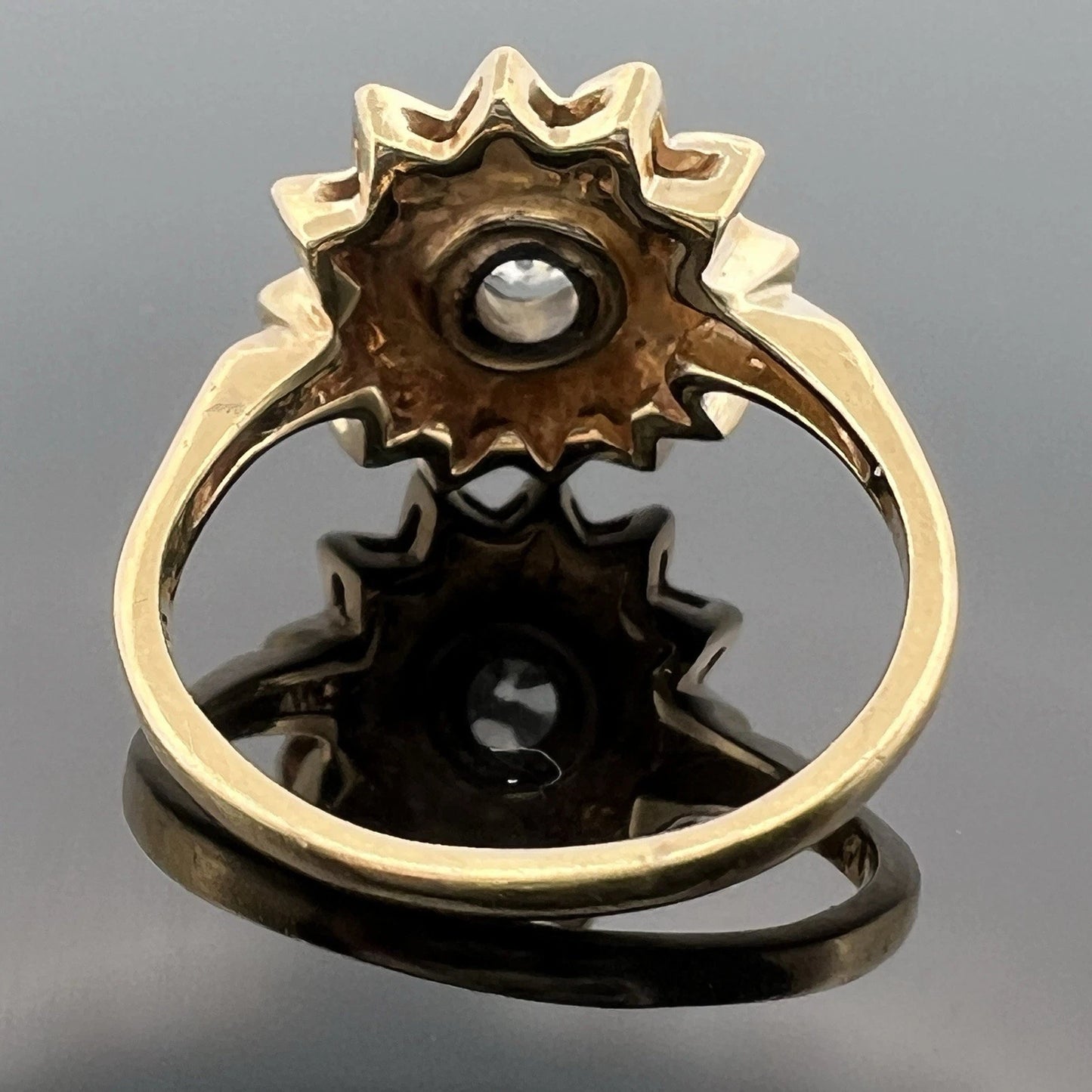 14K Yellow Gold 1.15ct Old European Cut Diamond Flower Ring H I2 Estate Sz 7.5