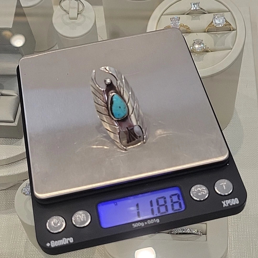 Vintage Sterling Silver Eagle Ring with Turquoise Size 7 by Devine & Co — close-up