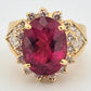 Natural Oval Rubellite Tourmaline Ring 6.90ct & 2CTW Diamonds 14K Yellow Sz 6.5 by Devine & Co — close-up