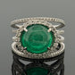18K White Gold Oval Cabochon Emerald Ring 4.63ct Diamond Split Pave Shank 0.85ct by Devine & Co — close-up