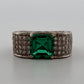 Lab Created Emerald and Diamond Ring 14K White Gold Wide Pavé Mounting 1.50CTW, scale detail