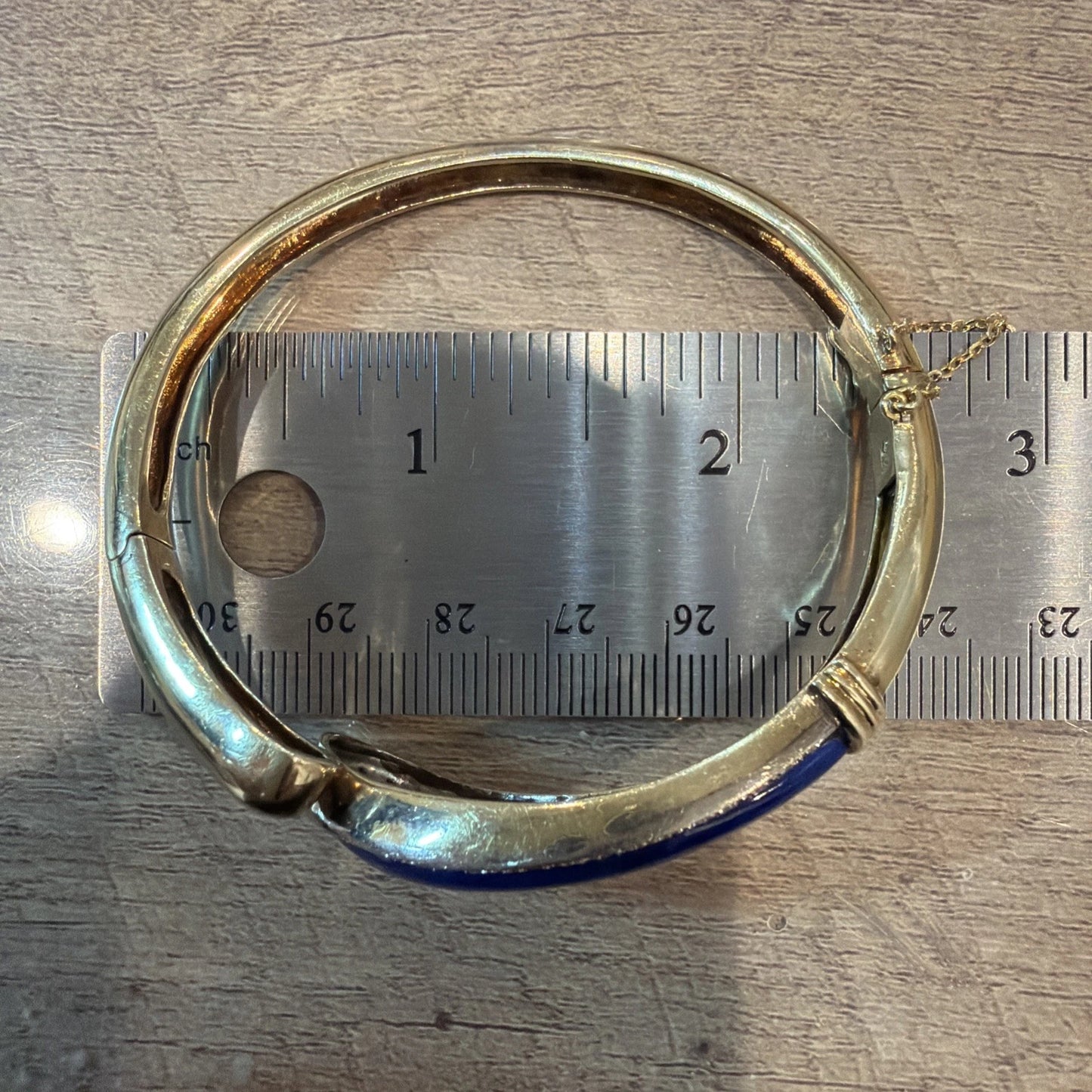 Vintage 14K Yellow Gold Lapis Lazuli Diamond Bypass Bangle Bracelet 24.33g