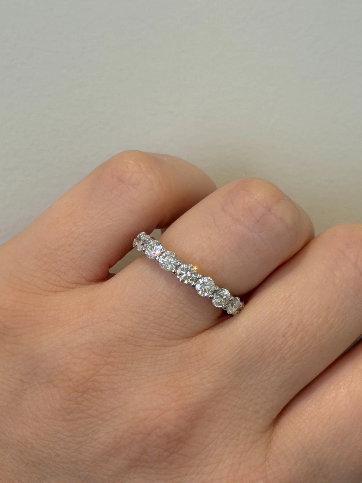 18K White Gold Diamond Eternity Trellis Band Round Brilliant 3.39ctw G-H-I SI by Devine & Co — close-up