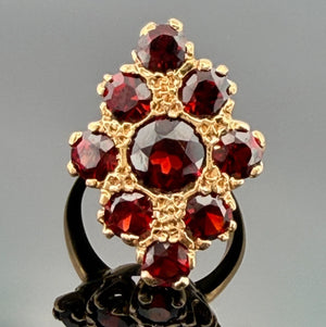 Vintage 14K Gold Garnet Cluster Ring Fishtail Setting Size 5 Estate 7.50g